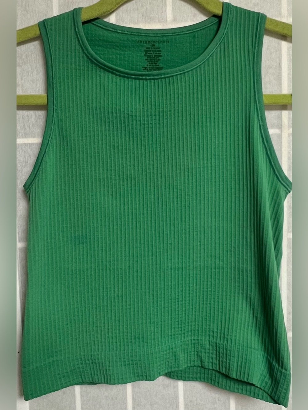 Anthropologie Ribbed Tank Top Kelly Green Pullover Round Neck Size Small